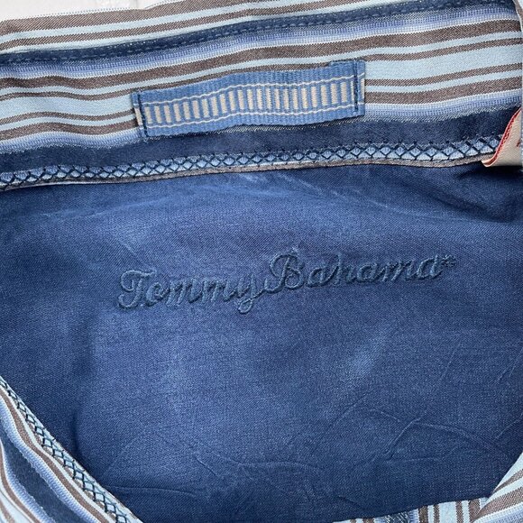 Tommy Bahama Shirt Men Large Blue Brown‎ Stripe Silk Classic Career Party - Picture 4 of 12